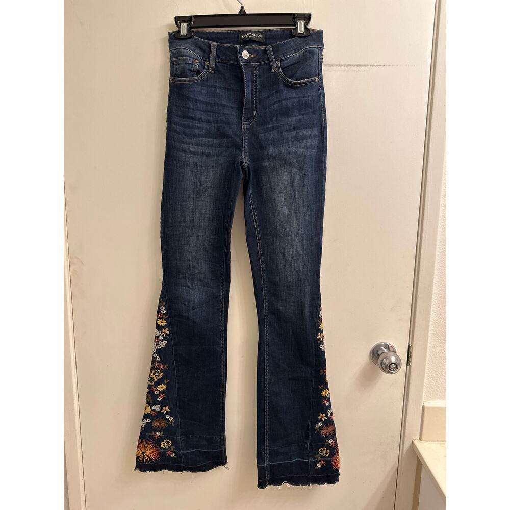 Ashley Mason Jeans 5/27 Flare Denim Floral Embroidered Boho Festival Y2K Retro - Picture 2 of 9